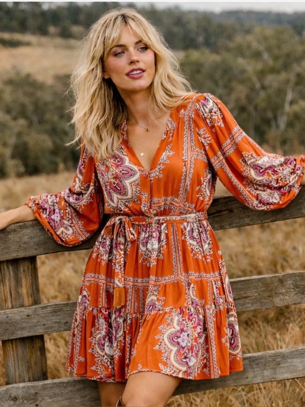 Porridge by Anthropologie Isabel Paisley Puff Sleeve Mini Dress